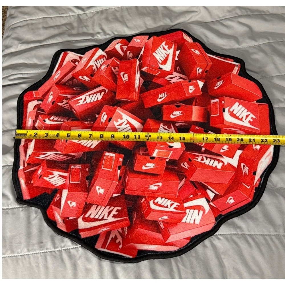 Nike Shoebox Pile Circular Rug Red White Sneakerhead Decor 23 Inch Floor Mat